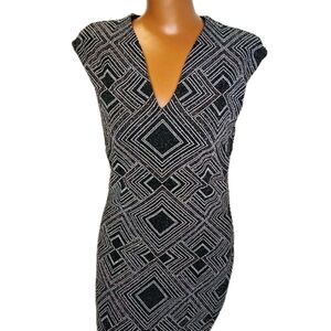 Nicole Miller Sparkle Bodycon Dress Woman 8 Black Silver Diamond Geometric Nwt